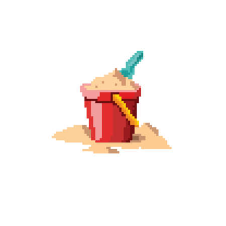 sand bucket with pixel art styleのイラスト素材