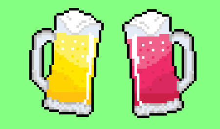 two beers yellow and red with pixel art styleのイラスト素材