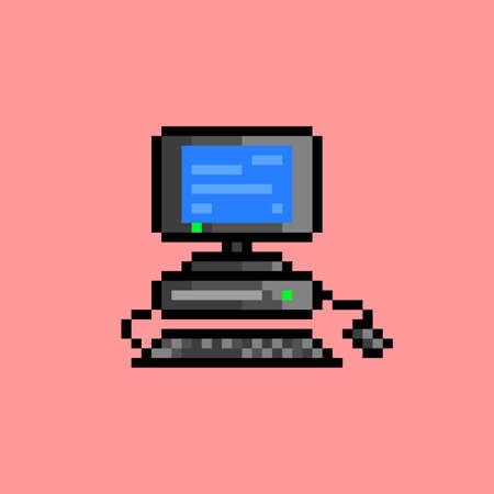 illustration of computer with pixel art styleのイラスト素材
