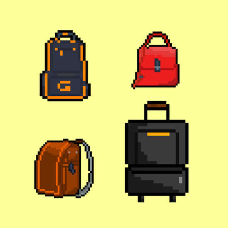 set of bag with pixel art styleのイラスト素材
