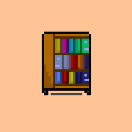 bookshelf with pixel art styleのイラスト素材
