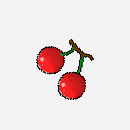cherry fruit in pixel art styleのイラスト素材