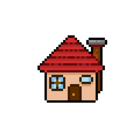 simple home with chimney in pixel art styleのイラスト素材