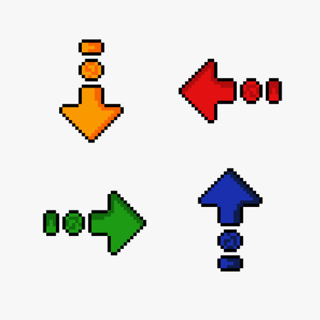 arrows set with different color in pixel art styleのイラスト素材