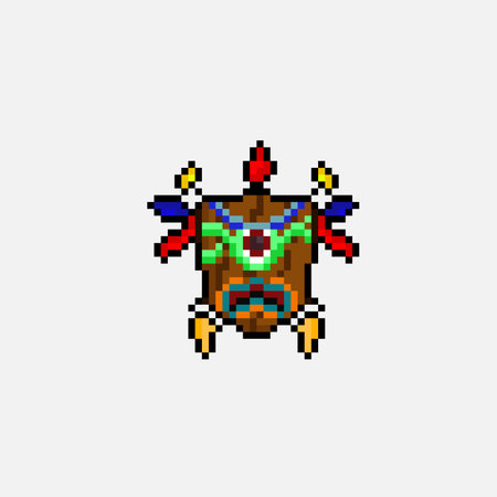 wooden ethnic mask in pixel art styleのイラスト素材