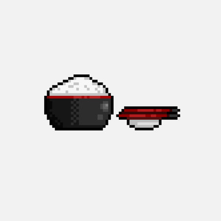 rice in the bowl with chopstick in pixel art styleのイラスト素材