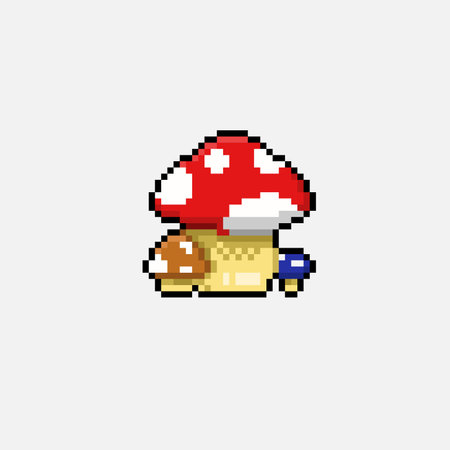 mushrooms in pixel art styleのイラスト素材