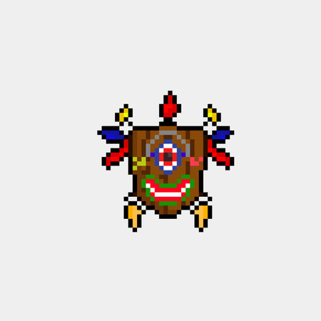 wooden ethnic mask in pixel art styleのイラスト素材