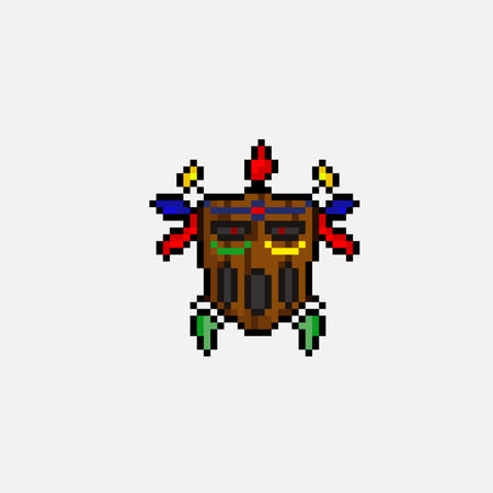 wooden ethnic mask in pixel art styleのイラスト素材