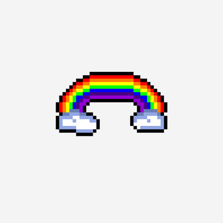 rainbow with cloud in pixel art styleのイラスト素材