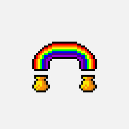 rainbow and golden jug in pixel art styleのイラスト素材
