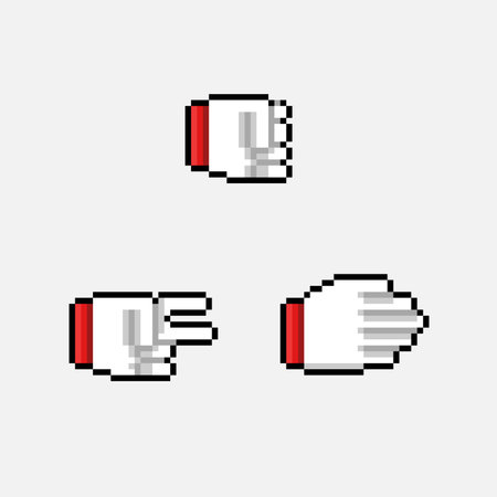 rock scissor paper hand sign in pixel art styleのイラスト素材
