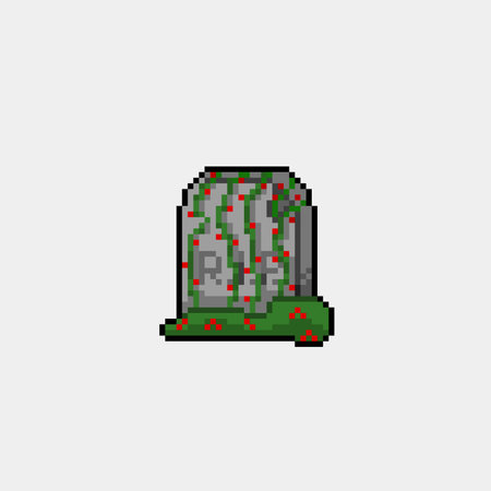 tombstone with vine in pixel art styleのイラスト素材