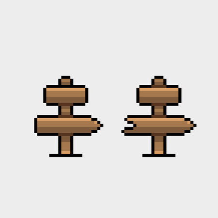 wooden sign in pixel art styleのイラスト素材