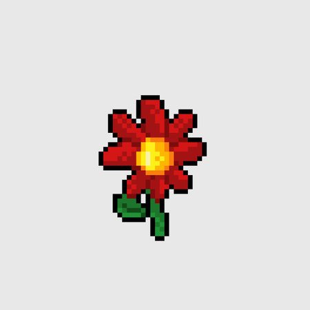 single red flower in pixel art styleのイラスト素材