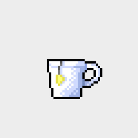 white tea cup in pixel art styleのイラスト素材
