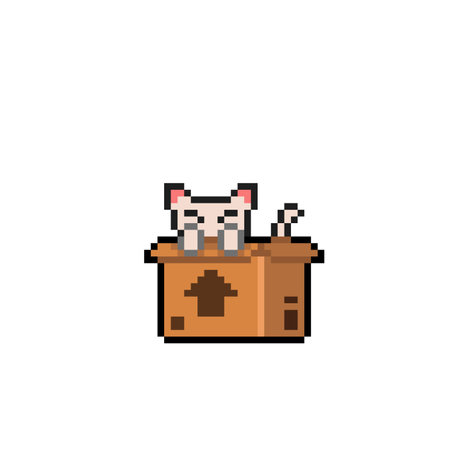 cat in the box with pixel art styleのイラスト素材