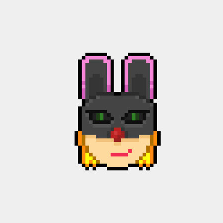 black rabbit masked woman head in pixel art styleのイラスト素材