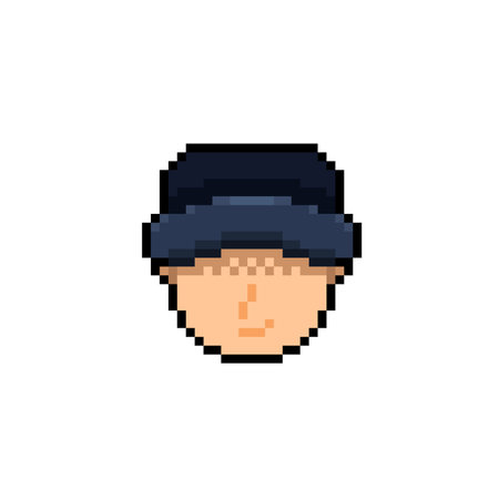 male head wearing hat in pixel art styleのイラスト素材