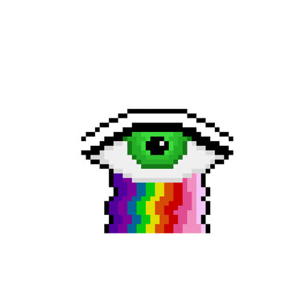 one eyed with rainbow cry in pixel art styleのイラスト素材