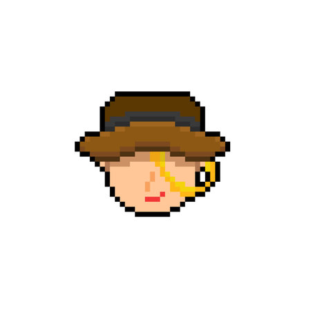 girl head wearing hat in pixel art styleのイラスト素材