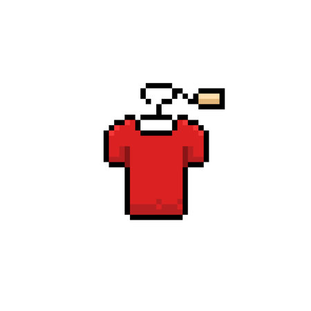 red clothes with hanger and price tag in pixel art styleのイラスト素材