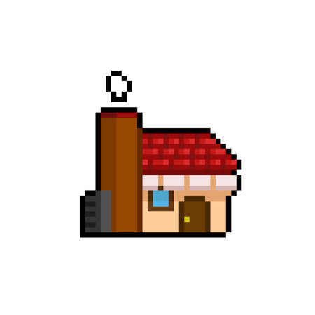 a home with exhaust building in pixel art styleのイラスト素材