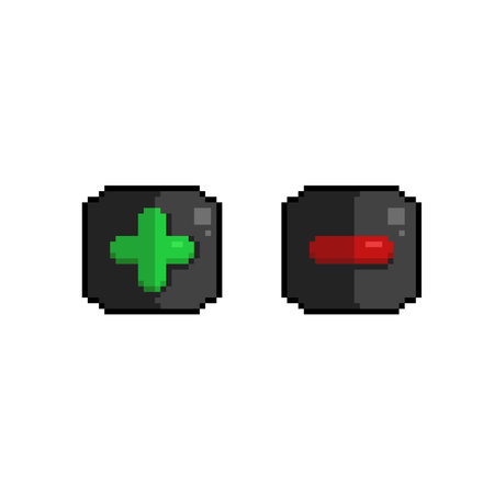 plus and minus button in pixel art styleのイラスト素材