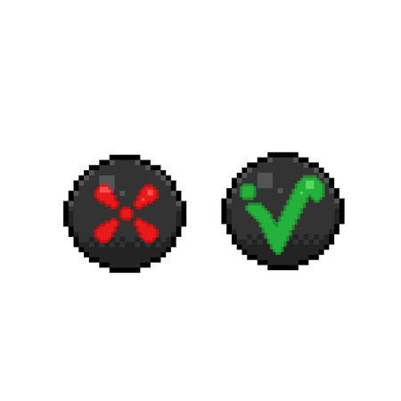 Chack and cross circle button in pixel art styleのイラスト素材