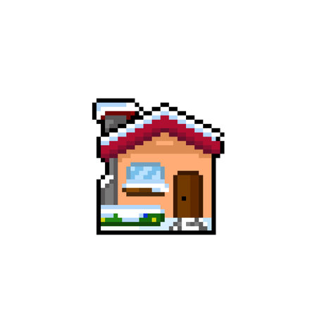 snowy home in pixel art styleのイラスト素材