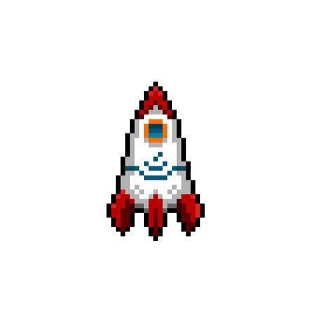 rocket in pixel art styleのイラスト素材