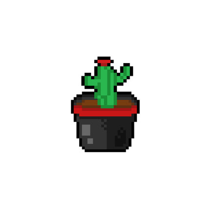 cactus on the pot with pixel art styleのイラスト素材