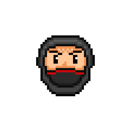 black ninja head in pixel art styleのイラスト素材