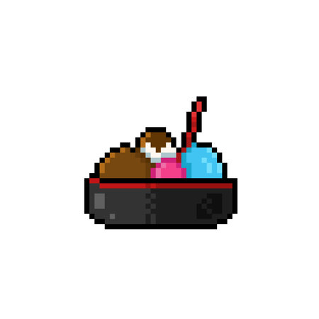 ice cream in a bowl with pixel art styleのイラスト素材
