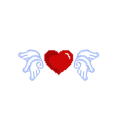 heart sign with angel wing in pixel art styleのイラスト素材