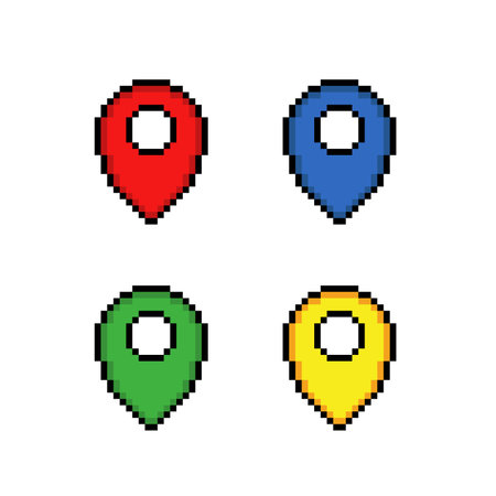 gps poin in different color in pixel art styleのイラスト素材