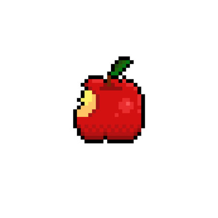 eaten apple in pixel art styleのイラスト素材