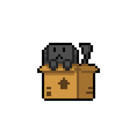 dog in the box with pixel art styleのイラスト素材