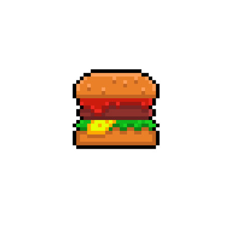 burger food in pixel art styleのイラスト素材
