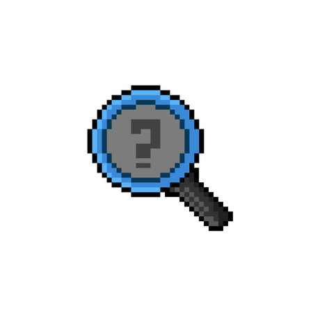 magnifying glass with ridle sign in pixel art styleのイラスト素材