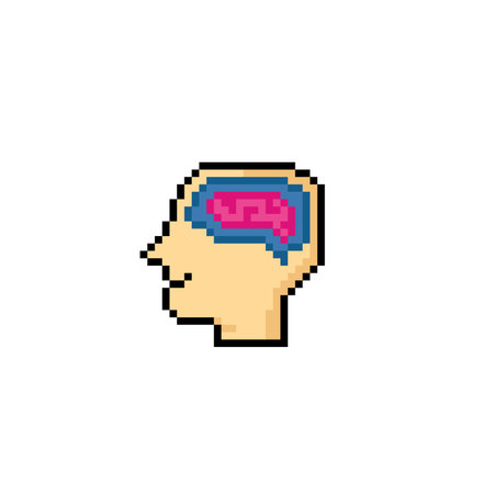 brain in head in pixel art styleのイラスト素材