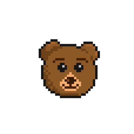 bear head in pixel art styleのイラスト素材