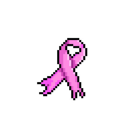 pink ribbon in pixel art styleのイラスト素材
