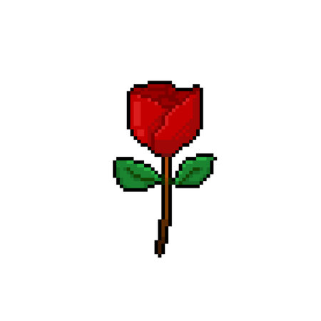 single rose flower in pixel art styleのイラスト素材