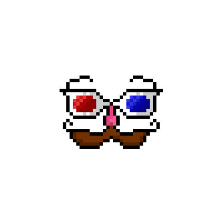 3d glasses with moustache in pixelart styleのイラスト素材