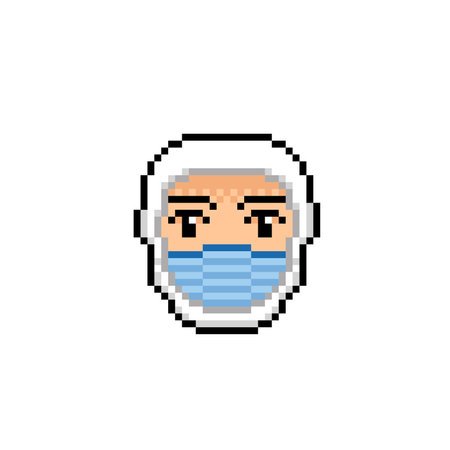 white ninja head in pixel art styleのイラスト素材