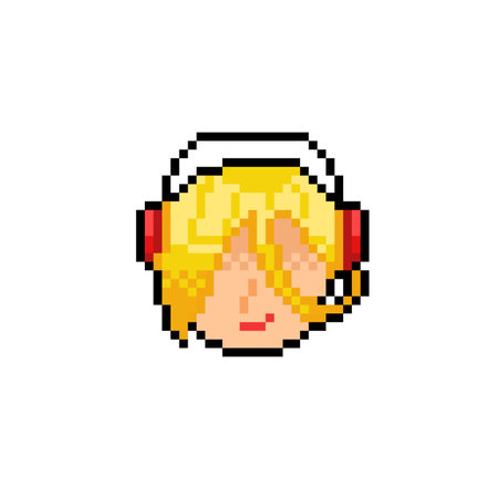 blonde girl head in pixel art styleのイラスト素材