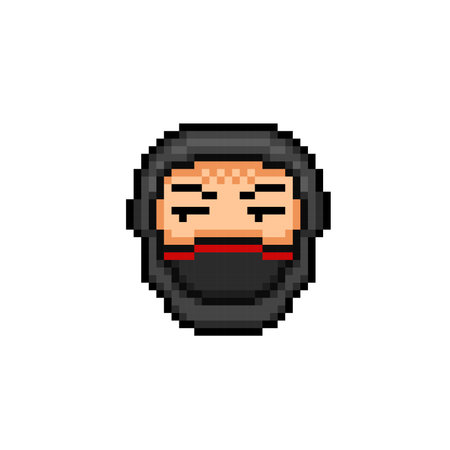 Black ninja head in pixel art styleのイラスト素材