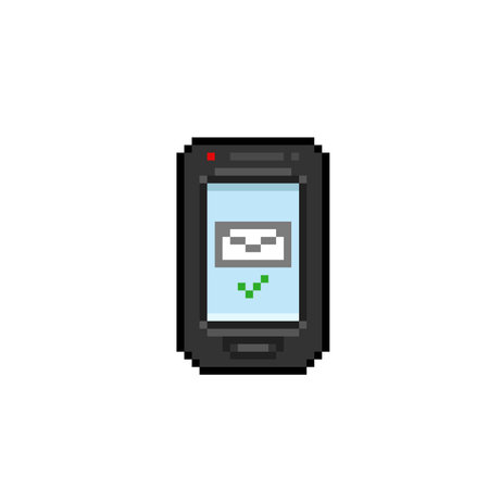 black smartphone with checked message in pixel art styleのイラスト素材