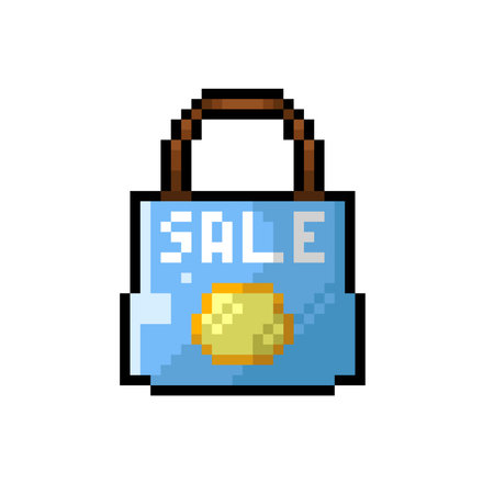 sale shopping bag in pixel art styleのイラスト素材